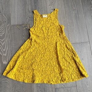 Free People Mustard Yellow Sleeveless Floral Lace Dress Size Medium
